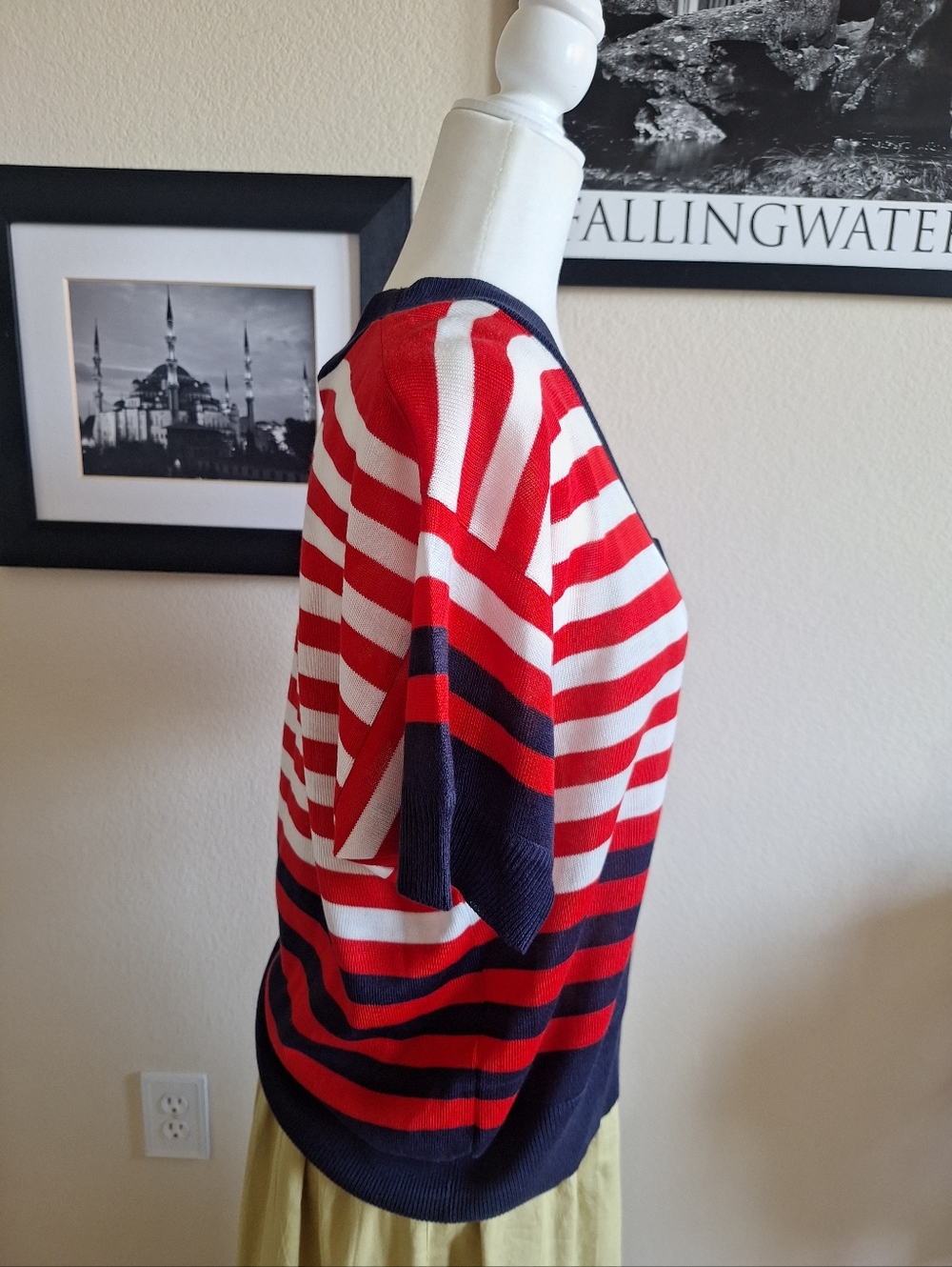 Striped V-Neck Sweater Top in Red, Navy & White Size 16 - Picture 3 of 6